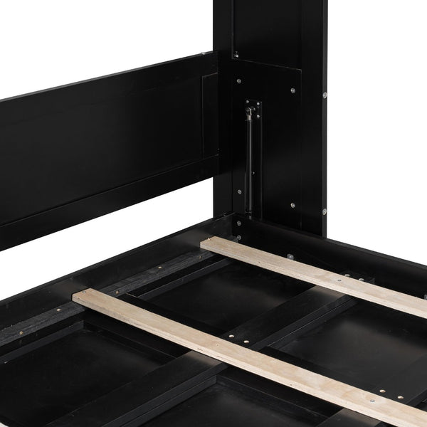 English Elm Queen-size Murphy Wall Bed with Led Ambient Lighting Usb Outlet and Graphic Panel Black LP000357AAB