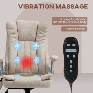 English Elm HOMCOM Heated Vibration Massage Office Chair with Lumbar Heat, High-Back Comfort, Flip-Up Arms and Wheels Cream White W2225P250031
