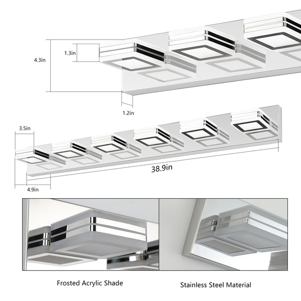 English Elm 39" Modern Chrome 6-Light Led Vanity Light Fixture With Acrylic Shades For Stylish Bathroom Illumination W2312P374881