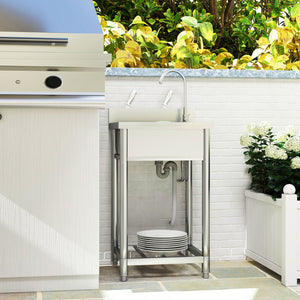 English Elm HOMCOM Stainless Steel Outdoor Utility Sink with Deep Basin, Hot/Cold Faucet & Lower Shelf, 22" W2225P217249