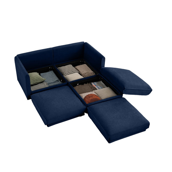 English Elm Stylish Blue Chenille 2-Seater Sofa With Ottoman, Ergonomic Support & Hidden Storage For Modern Living W714S01047-GIGA