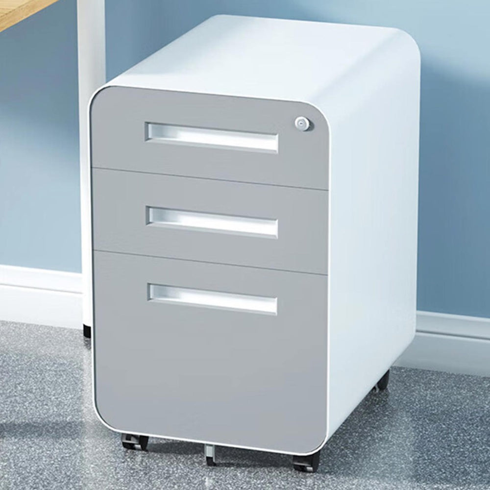 English Elm White Steel Mobile Filing Cabinet Three Drawers Locking Under Desk Office Storage W1247P145909