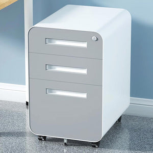 English Elm White Steel Mobile Filing Cabinet Three Drawers Locking Under Desk Office Storage W1247P145909