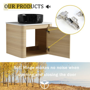 English Elm 24'' Wall-Mounted Bathroom Vanity With Artistic Ceramic Sink, Soft-Close Door & Space-Saving Design W999S00461