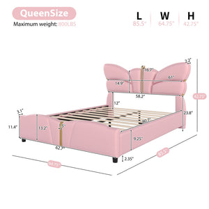 English Elm Christopher Knight Home® - Queen Plush Leather Upholstered Bed Frame with Wingback Headboard, Wavy Footboard, Quiet Support Light Pink 82 L x 10 W x 3.25 H N761S0000019H