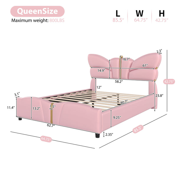 English Elm Christopher Knight Home® - Queen Plush Leather Upholstered Bed Frame with Wingback Headboard, Wavy Footboard, Quiet Support Light Pink 82 L x 10 W x 3.25 H N761S0000019H