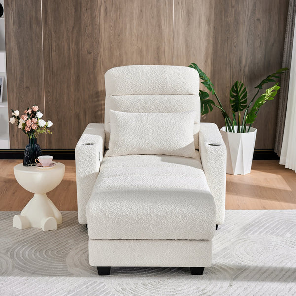 English Elm Electric Lounge Chair with Adjustable Backrest, Lambswool Upholstery, Wireless Charger & Cup Holder Beige W2817P255562