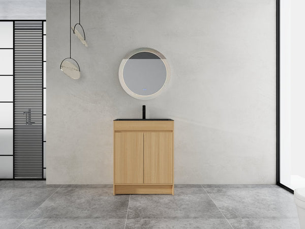 English Elm 28" Freestanding Bathroom Vanity with Gun-Gray Stainless Sink, Soft-Close Doors, Adjustable Shelves, Plywood Finish W999P376890