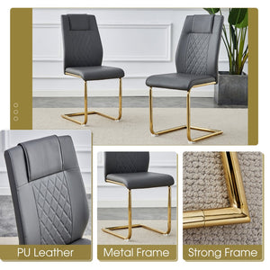 English Elm Table Modern Luxurious Transparent Glass Dining Set With 8 Dark Gray Pu Chairs & Gold Legs W1151S02592-GIGA