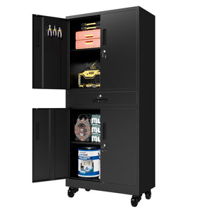 English Elm Metal Rolling Garage Cabinet with Pegboard Door Drawer Locking Storage and Adjustable Shelves T2398P465998
