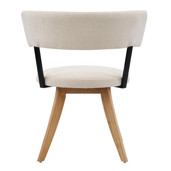 English Elm Modern Beige Fabric Dining Chairs Walnut Rubberwood Base Curved Back Set of 2 N768P391169N