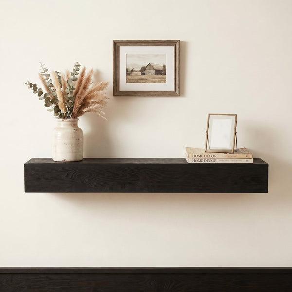 English Elm 48'' Solid Western Red Cedar Floating Mantel Shelf Rustic Farmhouse Wall Display W2640P358910