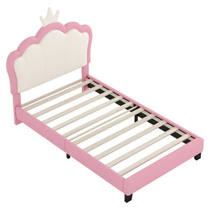 English Elm Twin Platform Bed Upholstered Crown Headboard Storybook Style for Girls Bedroom Pink N733P180807H