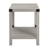 Walker Edison Metal-X Side Table - Rustic Industrial Stone Grey, 2-Tier Design with X Accents