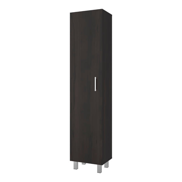 English Elm Vernon Narrow Freestanding Storage Cabinet with Interior Shelving and Broom Hooks Dark Walnut B097P474305