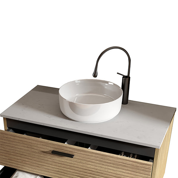 English Elm BB16-16A-101, Integrated White Ceramic Basin Glossy Vessel Sink — Sleek Round Design, Easy-Clean Finish W1865P279833