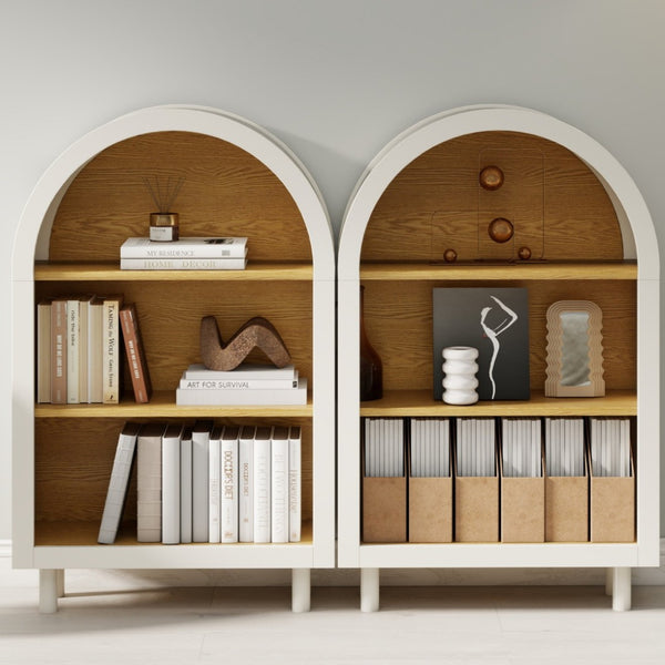 English Elm Arched Bookcase Set of 2 Three Tier Mdf Shelving with Warm Woodgrain Accent W2557P475972