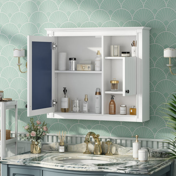 English Elm 32'' Modern Medicine Cabinet with Mirror, Wall-Mounted 3-Shelf Bathroom Storage, White MDF Finish N710P252505K