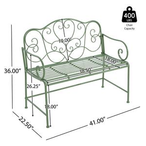 English Elm Christopher Knight Home® - Sunnydaze Iron Garden Bench with 41" Spacious Seating for Two, Timeless Elegant Outdoor Seating Design Matte Green N775P206861G