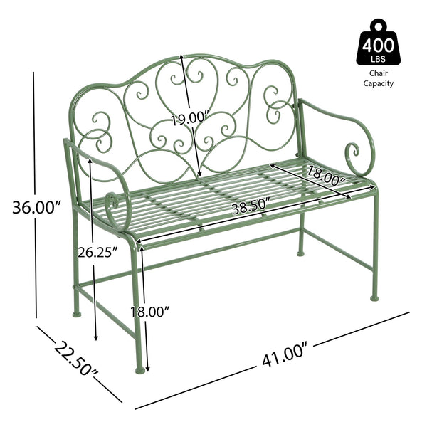 English Elm Christopher Knight Home® - Sunnydaze Iron Garden Bench with 41" Spacious Seating for Two, Timeless Elegant Outdoor Seating Design Matte Green N775P206861G