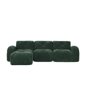 English Elm L-shaped Velvet Sectional Sofa Tufted Modular Seating with Ottoman for Living Room Green W714S01603