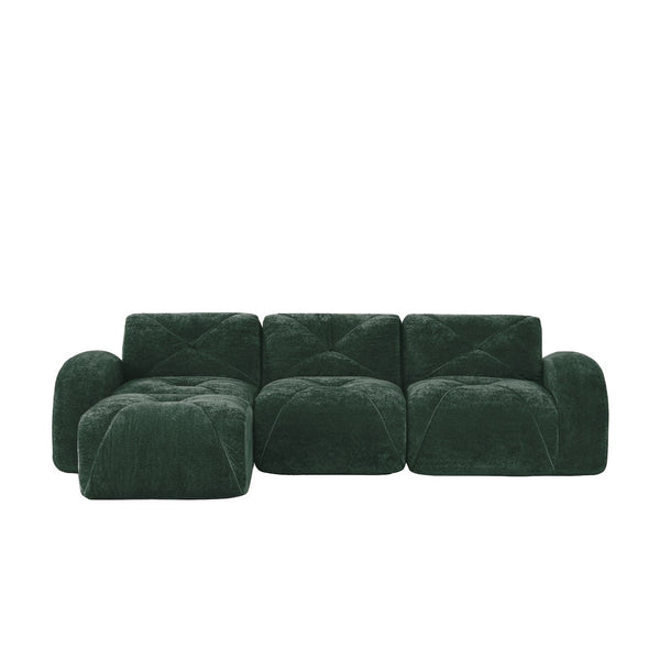 English Elm L-shaped Velvet Sectional Sofa Tufted Modular Seating with Ottoman for Living Room Green W714S01603