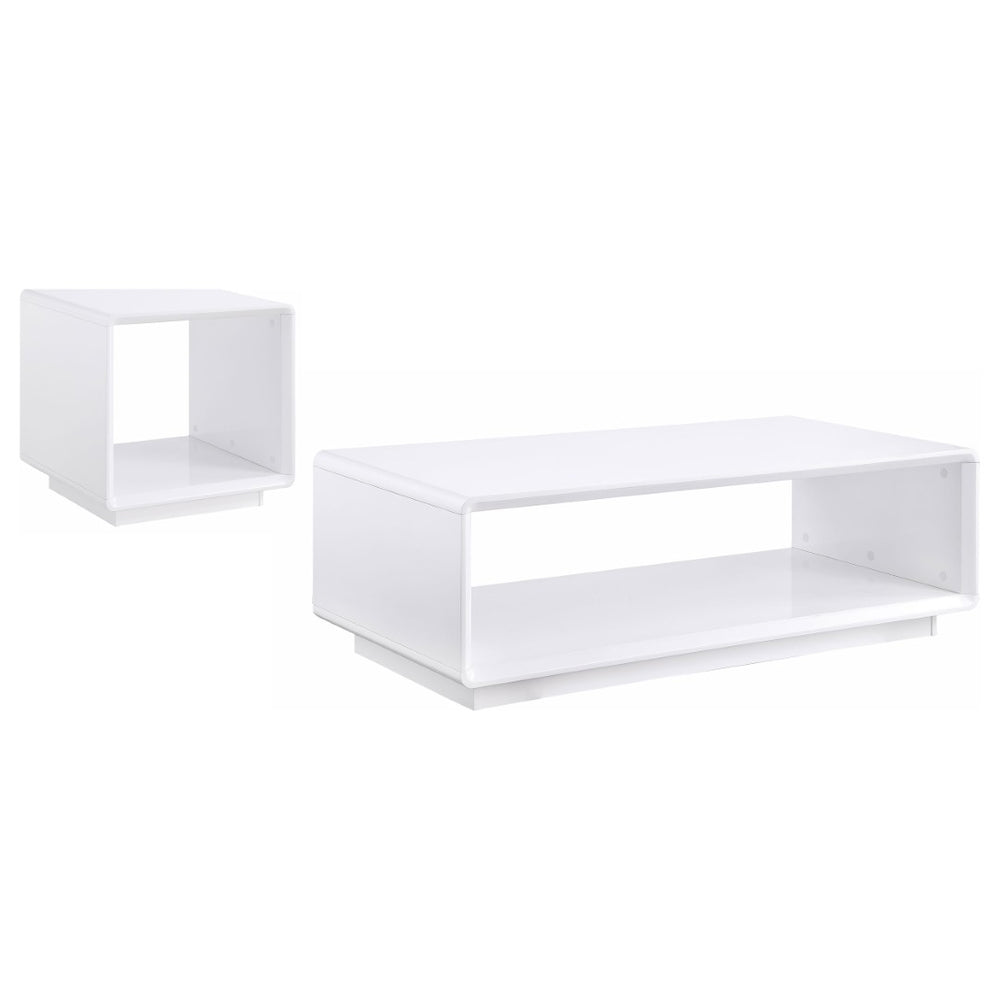 English Elm Fletcher Gloss White Lacquer Coffee and End Table Set for Modern Living Rooms B062S01630