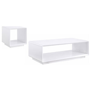 English Elm Fletcher Gloss White Lacquer Coffee and End Table Set for Modern Living Rooms B062S01630