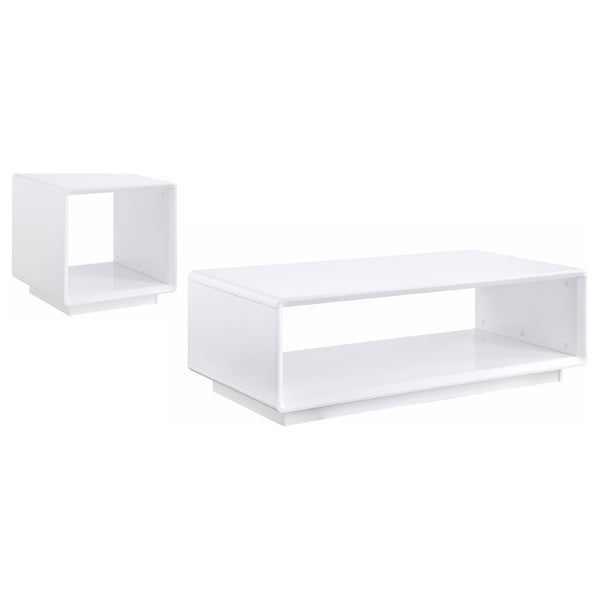 English Elm Fletcher Gloss White Lacquer Coffee and End Table Set for Modern Living Rooms B062S01630