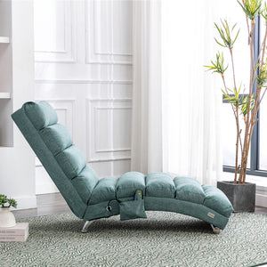 English Elm Linen Ergonomic Massage Chaise Lounge with Remote Control, 140° Recline, Foam Cushion Comfort and Sturdy Frame Teal W39539623