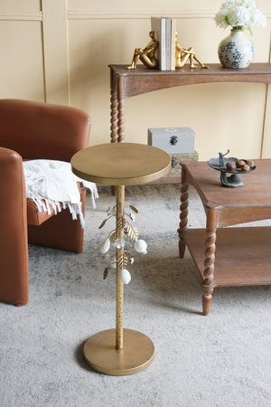 English Elm 11.8x11.8x18.1" Paulownia Wood Sculptural Side Table with Mosaic Hourglass Base W2078P461598