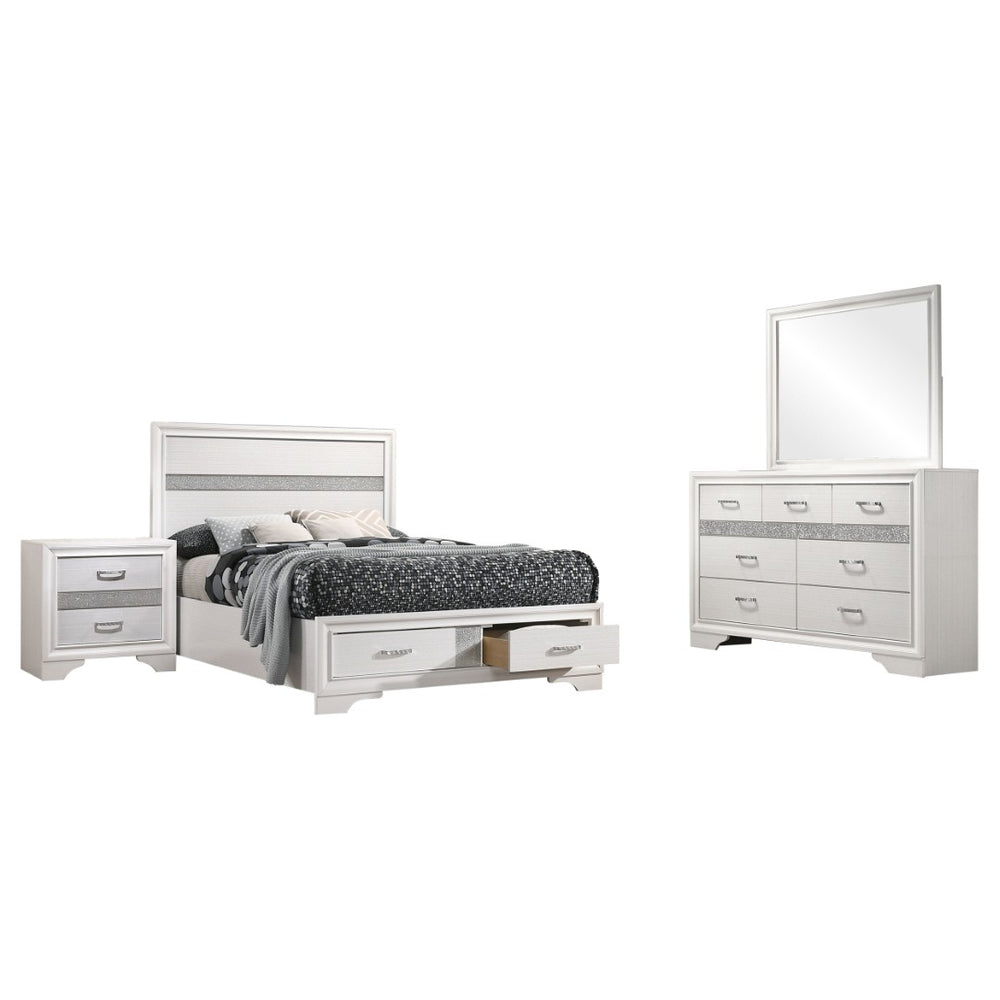English Elm Annie Glam White Full Storage Bedroom Set with Crystal Pulls and Glitter Accents B062S01605