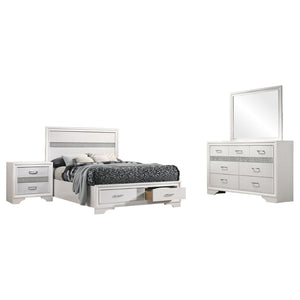 English Elm Annie Glam White Full Storage Bedroom Set with Crystal Pulls and Glitter Accents B062S01605