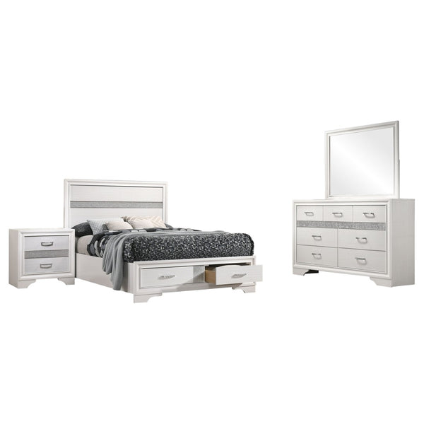 English Elm Annie Glam White Full Storage Bedroom Set with Crystal Pulls and Glitter Accents B062S01605