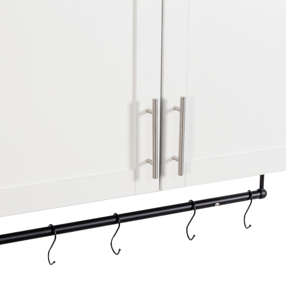 English Elm Bathroom Wall Cabinet Over Toilet Storage with Adjustable Shelf, Towel Bar & 5 Hooks, Narrow White Organizer for Bathroom, Kitchen, 31.5" x 11.8" x 29.9" W331P281277