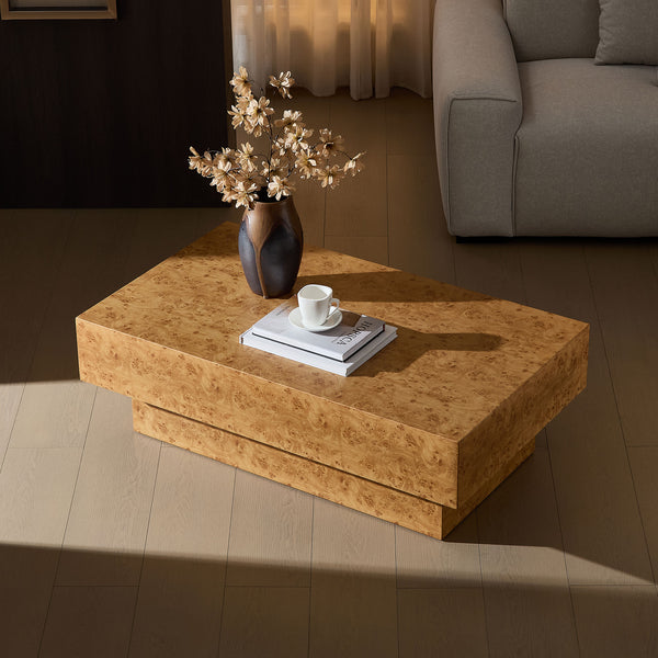 English Elm 43.31 Faux Burl Wood Coffee Table 47.24"x29.53" Rectangle Mid-Century MDF Pedestal, Stylish Living Room Accent W2582P343958