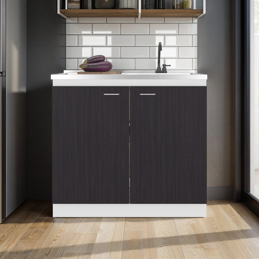 English Elm Extremo White Kitchen Pantry Cabinet with Twin Doors and Three Interior Shelves B128S00251