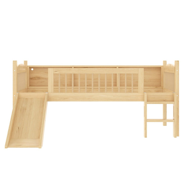 English Elm Twin Xl Solid Pine Loft Bed with Built-in Led Lighting and Storage Shelves Natural W1580S00366