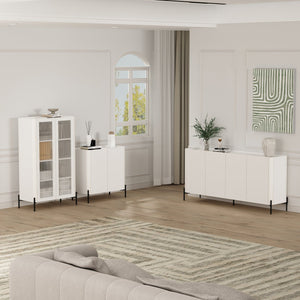 English Elm Abbey 32" Tempered Glass Bookcase Cabinet with Soft-Close Ribbed Doors, Adjustable Shelves, Maple Finish White B365S00011