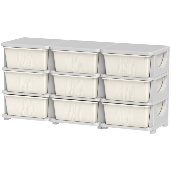 English Elm Qaba 3 Tier Kids Storage Unit with 9 Removable Plastic Drawers 14L Capacity Space-Saving Organizer Cream White W2225P229205