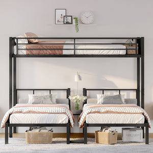 English Elm Twin Triple Bunk Bed Metal L-shaped Frame Sleeps Three Kids White Finish W1580S00479