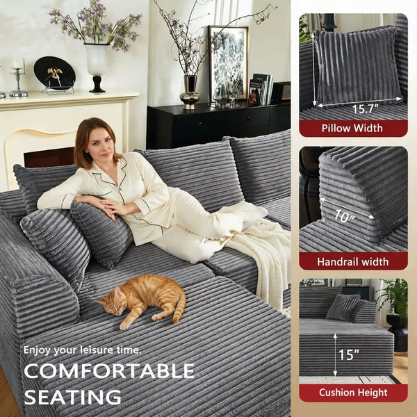 English Elm Modular U-shaped Sectional with Memory Foam Chenille Deep Seat Cloud Lounge Sofa Grey W5638S00002