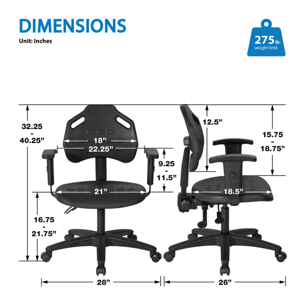 OSP Home Furnishings Self-skinned Urethane Task Chair with Lumbar Support and Pneumatic Lift for Modern Offices KH813037
