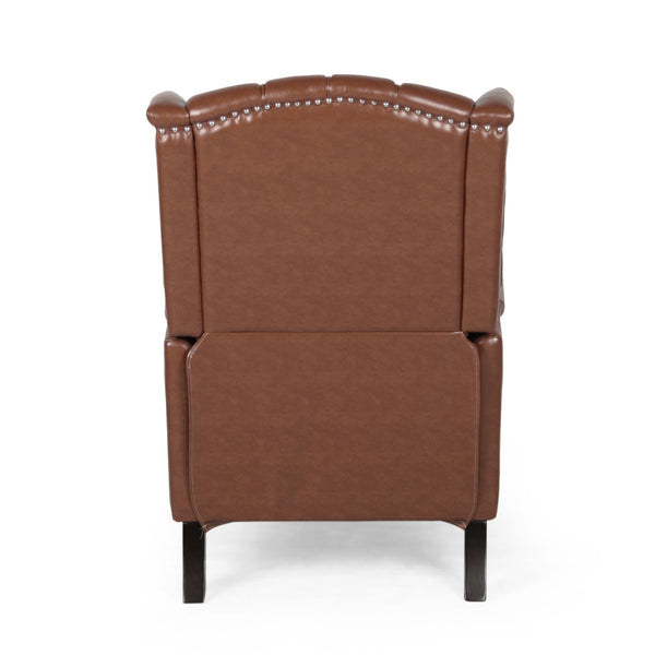 English Elm Christopher Knight Home® - RECLINER Light Brown PU Upholstered Wingback with Button-Tufted Diamond Stitch & Nailhead Trim 56992.00PUCOGN