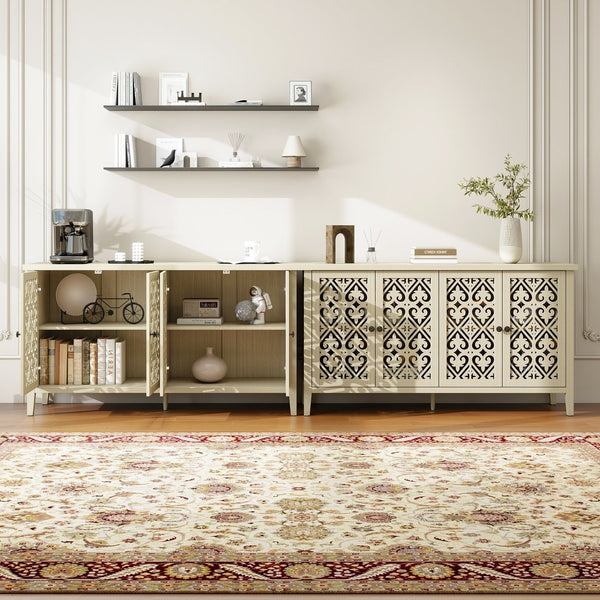 English Elm Hollowed-Out Cabinet With 4 Doors - Stylish American Furniture For Living Room, Bedroom & Study W688P223025