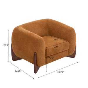 English Elm Christopher Knight Home® - Modern Upholstered Round Arm Accent Chair with Velvet Finish, Elegant Curved Back and Three Legs Design Dark yellow,Walnut 39.5 L x 32.5 W x 23.25 H N776P216196T