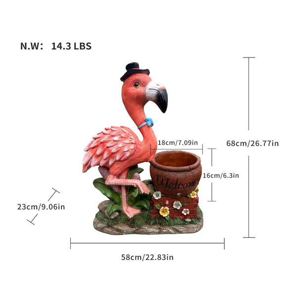 English Elm Outdoor Whimsical Flamingo Resin Planter Sculpted Garden Statue for Porch Decor W5398P454682