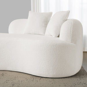 English Elm Curved Four-Seater Teddy Velvet Sofa with Full-Compression Sponge and Spring Support, No-Assembly, Compact White W3612S00001