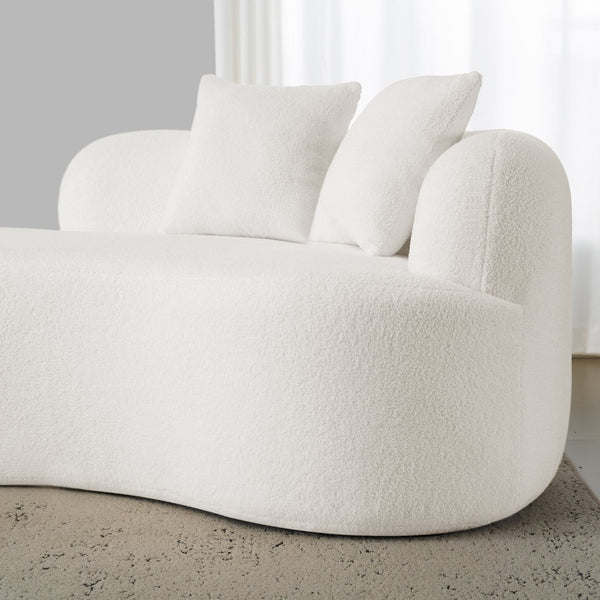 English Elm Curved Four-Seater Teddy Velvet Sofa with Full-Compression Sponge and Spring Support, No-Assembly, Compact White W3612S00001