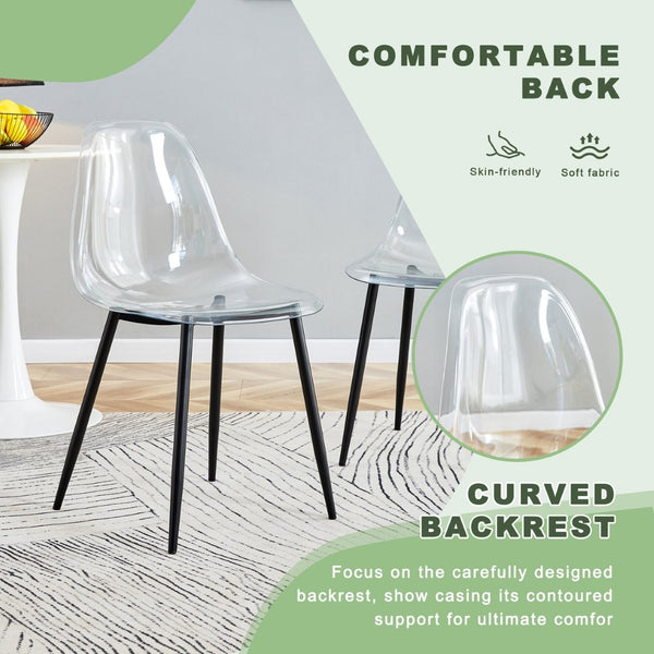 English Elm Table Set: Modern Round Tempered Glass Dining Table With 4 Transparent Chairs & Black Metal Legs W1151S03677-GIGA